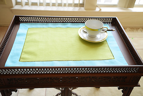 Multicolor Hemstitch Placemat 14"x20". Macaw Green & Aqua Marine